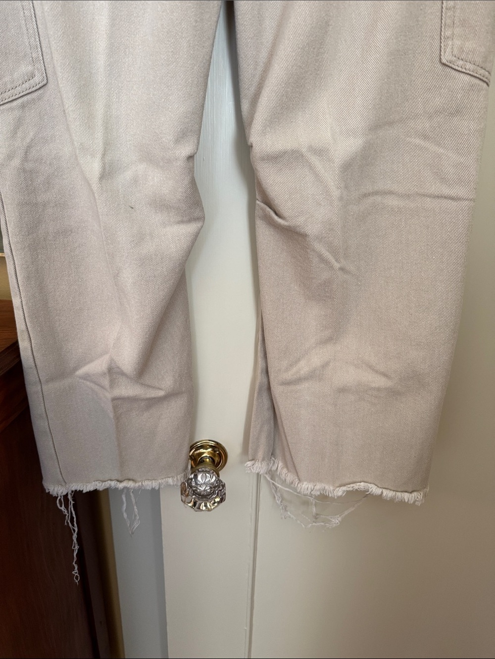 Lioness Light Beige Cargo Pants with Frayed Hem - Picture 4 of 6